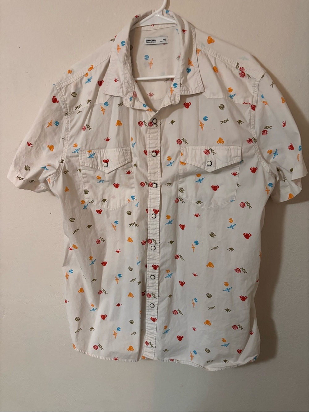Sonoma White Short-Sleeve Floral Print Shirt with pearl snaps